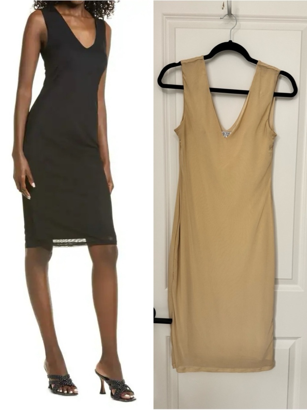 AFRM Sleeveless Ariana V-Neck Dress in Beige- size Small